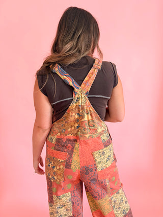 Retro Print Patchwork Overalls