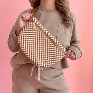 Perry Woven Bum Bag - Tan and White