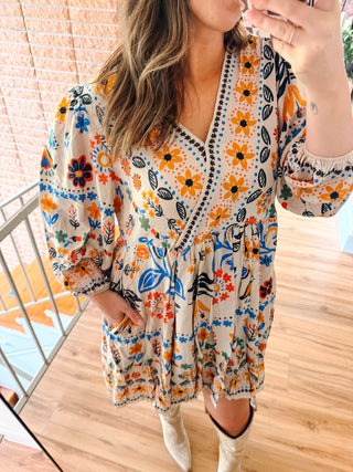 White Floral Printed Mini Dress