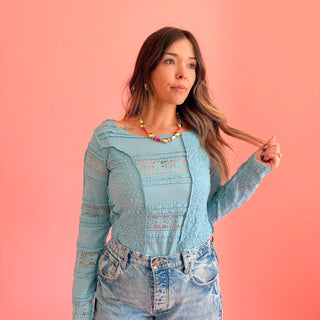 Marina Lace Top - Teal Blue