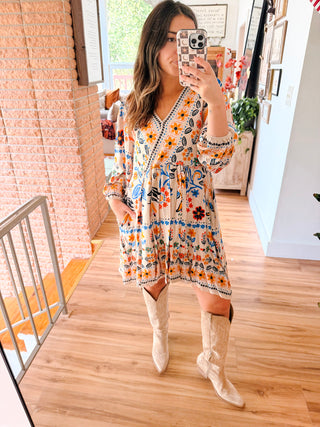 White Floral Printed Mini Dress