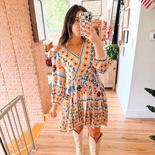 White Floral Printed Mini Dress