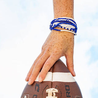 Blue + White Beaded 10 Strand Stretch Bracelet Set