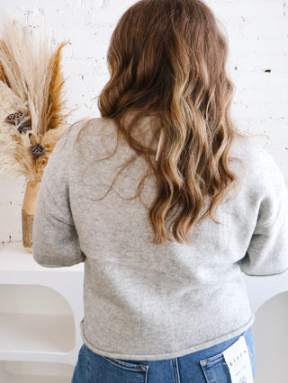 Hayes Quarter Sleeve Button Up Sweater - Heather Grey