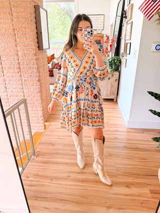 White Floral Printed Mini Dress