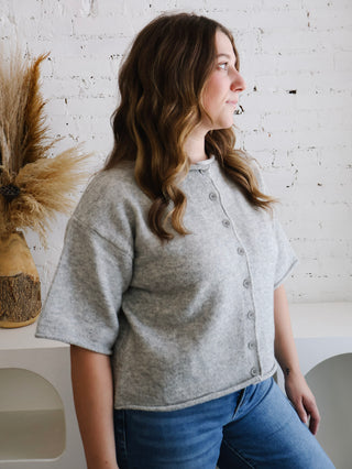 Hayes Quarter Sleeve Button Up Sweater - Heather Grey