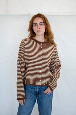 The Perfect Piper Cardigan - Brown Striped