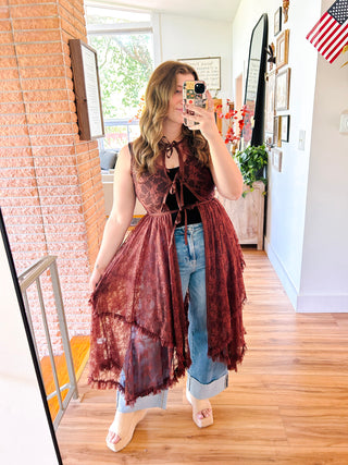 Mira Brown Lace Duster
