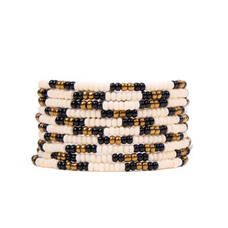 Black + Ivory Beaded 10 Strand Stretch Bracelet Set