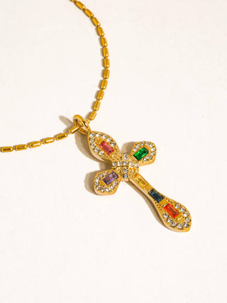 Esther Multi-Colored 18K Gold Cross Necklace