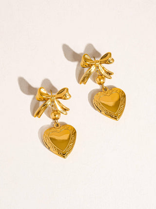 Heart and Bow Locket Earring