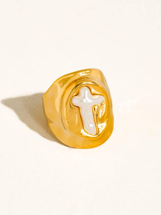 Olympe 18K Gold Non-Tarnish Pearl Signet Ring