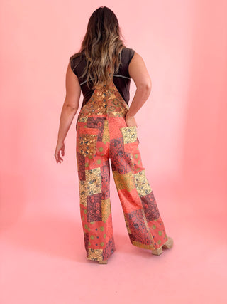 Retro Print Patchwork Overalls