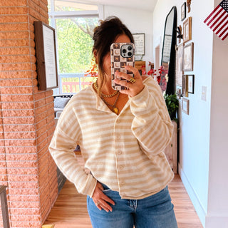 The Perfect Piper Cardigan - Tan and Cream Striped