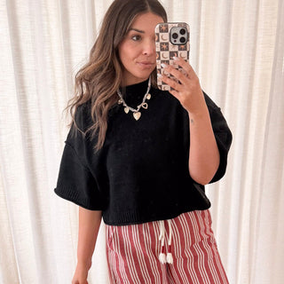 Maddie Short Sleeve Sweater - Black