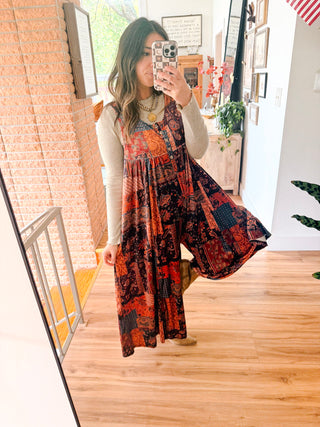 Sleeveless Patchwork Print Wide Leg Romper