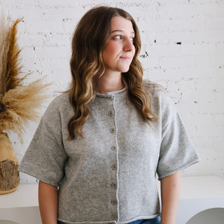 Hayes Quarter Sleeve Button Up Sweater - Heather Grey