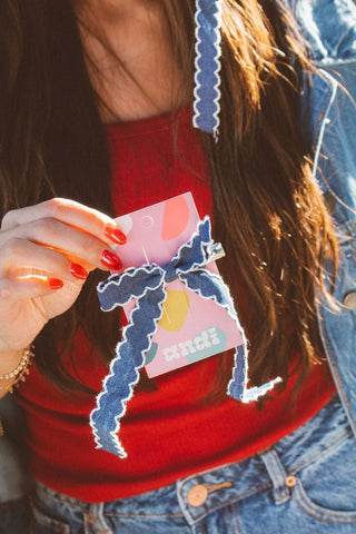 Denim + Scallop Trimmed Bow Clip