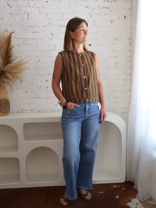RISEN Tummy Control High Rise Crop Wide Jeans