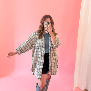 The Rowen Plaid Top - Oatmeal