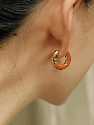 Odessa Enamel Hoop Earrings - Orange