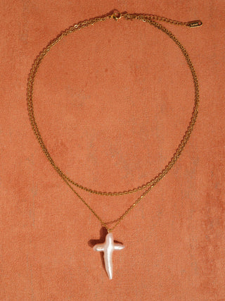 Aura Freshwater Pearl Cross Necklace