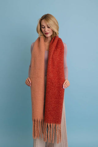 Cozy Two Tone Tassel Scarf - Rust