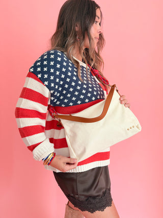 Cosette Canvas Shoulder Bag: Cream