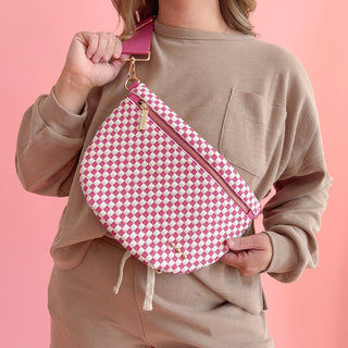 Perry Woven Bum Bag - Checkered Pink