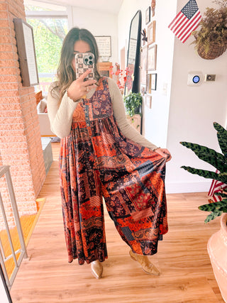 Sleeveless Patchwork Print Wide Leg Romper