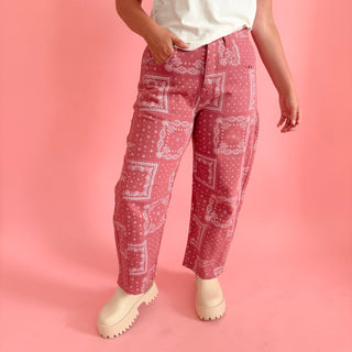 Mauve Bandana Print Barrel Jeans