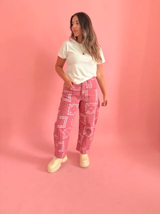 Mauve Bandana Print Barrel Jeans