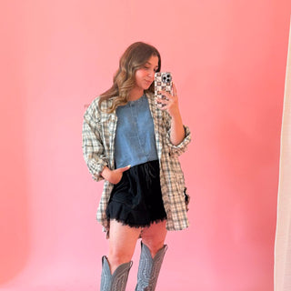 The Rowen Plaid Top - Oatmeal