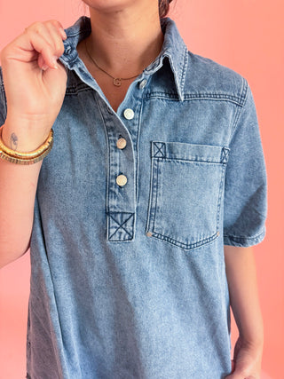 Collared Denim Shift Dress