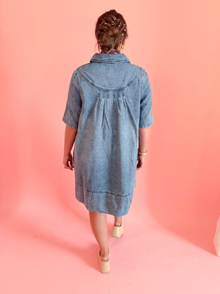 Collared Denim Shift Dress