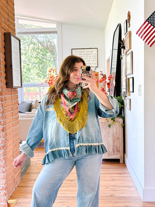 Crane Fringe Silk Scarf