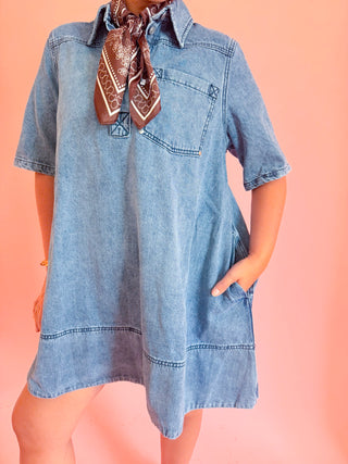 Collared Denim Shift Dress