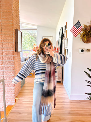 Denim Blues Crochet Knit Sweater