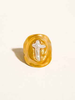 Olympe 18K Gold Non-Tarnish Pearl Signet Ring