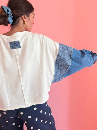 Denim + Floral Patchwork Top