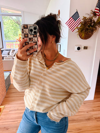 The Perfect Piper Cardigan - Tan and Cream Striped