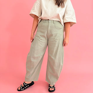 The Frankie Barrel Pants - Sage