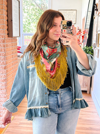 Crane Fringe Silk Scarf