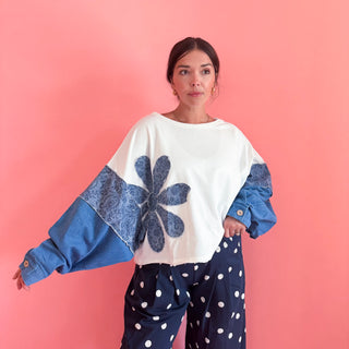 Denim + Floral Patchwork Top
