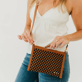Jen Woven Crossbody and Clutch Bag - Checkered Coffee