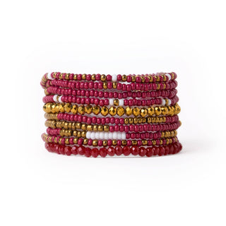 Garnet + Gold Beaded 10 Strand Stretch Bracelet Set