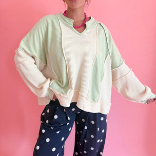 Sweet Green Patchwork Sweatshirt