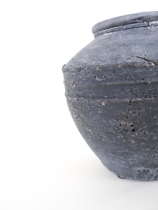 Ridged Organic Black Clay Vase