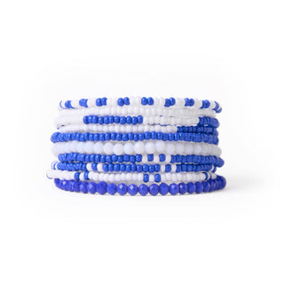 Blue + White Beaded 10 Strand Stretch Bracelet Set