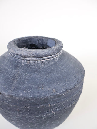 Ridged Organic Black Clay Vase